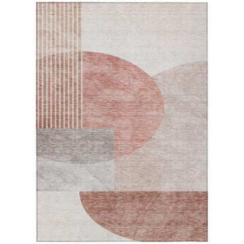 5' X 8' Copper Red And Gray Geometric Washable Indoor Outdoor Area Rug