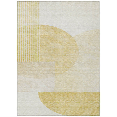5' X 8' Gold Wheat And Ivory Geometric Washable Indoor Outdoor Area Rug