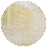 8' Gold Wheat And Ivory Round Geometric Washable Indoor Outdoor Area Rug