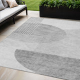5' X 8' Gray Silver And Ivory Geometric Washable Indoor Outdoor Area Rug