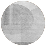 8' Gray Silver And Ivory Round Geometric Washable Indoor Outdoor Area Rug