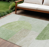 8' X 10' Olive Green And Artichoke Green Geometric Washable Indoor Outdoor Area Rug