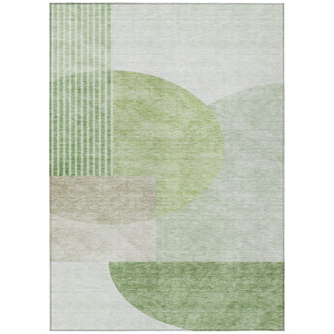 8' X 10' Olive Green And Artichoke Green Geometric Washable Indoor Outdoor Area Rug