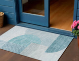 3' X 5' Teal Blue And Silver Geometric Washable Indoor Outdoor Area Rug