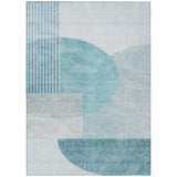 8' X 10' Teal Blue And Silver Geometric Washable Indoor Outdoor Area Rug