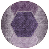 8' Eggplant Purple And Lavender Round Geometric Washable Indoor Outdoor Area Rug