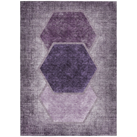 8' X 10' Eggplant Purple And Lavender Geometric Washable Indoor Outdoor Area Rug
