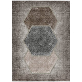3' X 5' Chocolate And Taupe Geometric Washable Indoor Outdoor Area Rug