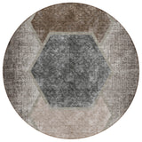 8' Chocolate And Taupe Round Geometric Washable Indoor Outdoor Area Rug