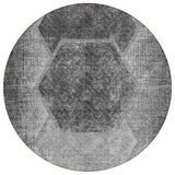 8' Gray Charcoal And Silver Round Geometric Washable Indoor Outdoor Area Rug
