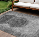 8' X 10' Gray Charcoal And Silver Geometric Washable Indoor Outdoor Area Rug