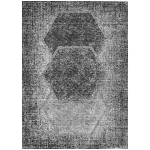 8' X 10' Gray Charcoal And Silver Geometric Washable Indoor Outdoor Area Rug