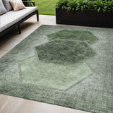5' X 8' Olive Green And Artichoke Green Geometric Washable Indoor Outdoor Area Rug