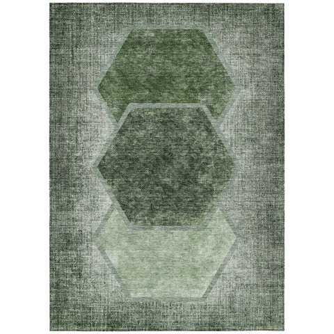 5' X 8' Olive Green And Artichoke Green Geometric Washable Indoor Outdoor Area Rug