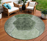 8' Olive Green And Artichoke Green Round Geometric Washable Indoor Outdoor Area Rug
