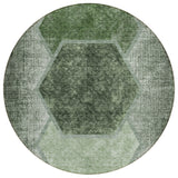 8' Olive Green And Artichoke Green Round Geometric Washable Indoor Outdoor Area Rug