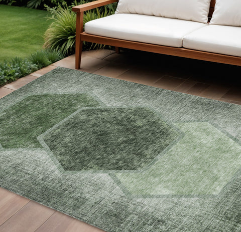 8' X 10' Olive Green And Artichoke Green Geometric Washable Indoor Outdoor Area Rug