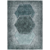 3' X 5' Teal Blue Aqua And Ivory Geometric Washable Indoor Outdoor Area Rug