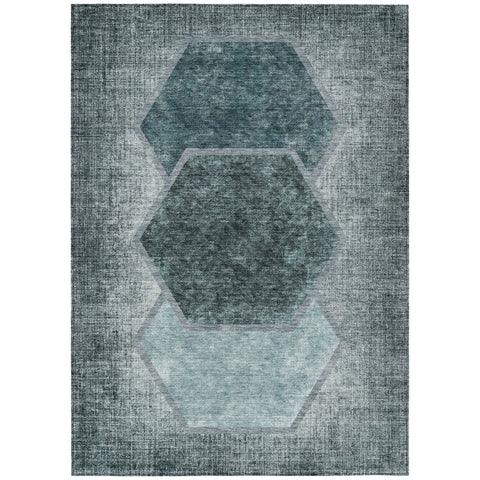 5' X 8' Teal Blue Aqua And Ivory Geometric Washable Indoor Outdoor Area Rug
