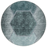 8' Teal Blue Aqua And Ivory Round Geometric Washable Indoor Outdoor Area Rug