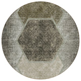 8' Taupe Beige And Chocolate Round Geometric Washable Indoor Outdoor Area Rug