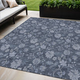 5' X 8' Denim Blue And Navy Blue Floral Washable Indoor Outdoor Area Rug