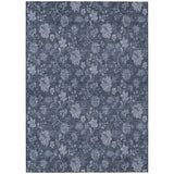 5' X 8' Denim Blue And Navy Blue Floral Washable Indoor Outdoor Area Rug