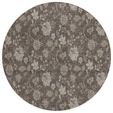 8' Chocolate Beige And Taupe Round Floral Washable Indoor Outdoor Area Rug