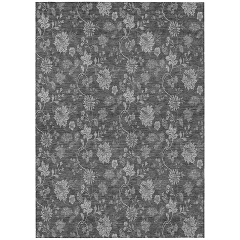 5' X 8' Gray Charcoal And Silver Floral Washable Indoor Outdoor Area Rug