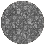 8' Gray Charcoal And Silver Round Floral Washable Indoor Outdoor Area Rug