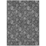 8' X 10' Gray Charcoal And Silver Floral Washable Indoor Outdoor Area Rug