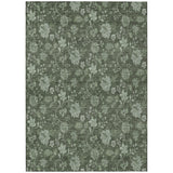 8' X 10' Olive Green And Artichoke Green Floral Washable Indoor Outdoor Area Rug