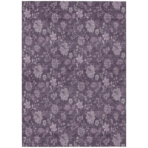 8' X 10' Plum Purple And Lavender Floral Washable Indoor Outdoor Area Rug