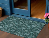 3' X 5' Teal Blue And Aqua Floral Washable Indoor Outdoor Area Rug