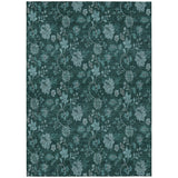 5' X 8' Teal Blue And Aqua Floral Washable Indoor Outdoor Area Rug