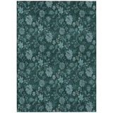 8' X 10' Teal Blue And Aqua Floral Washable Indoor Outdoor Area Rug
