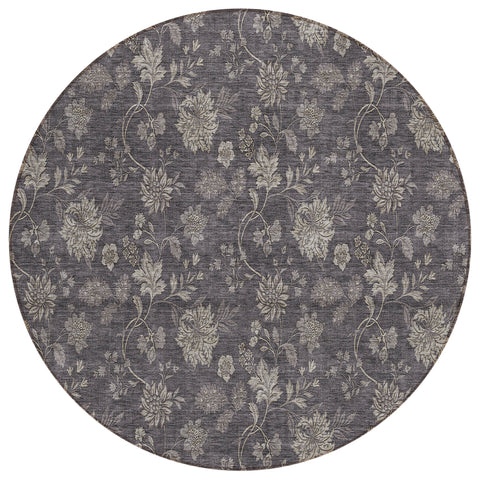 8' Taupe And Beige Round Floral Washable Indoor Outdoor Area Rug