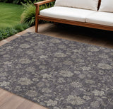 8' X 10' Taupe And Beige Floral Washable Indoor Outdoor Area Rug