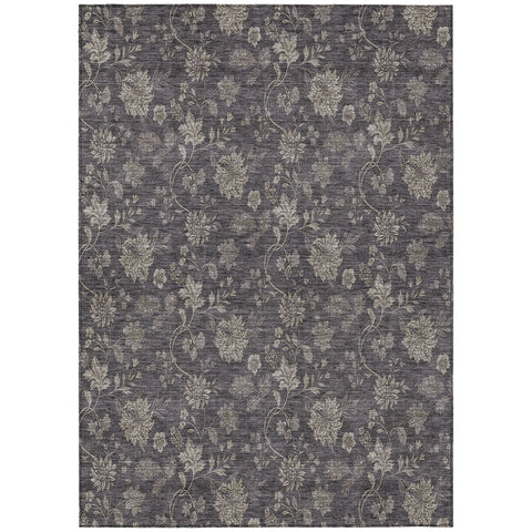 8' X 10' Taupe And Beige Floral Washable Indoor Outdoor Area Rug