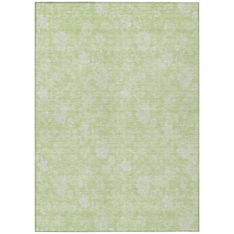 5' X 8' Artichoke Green Mint Green And Ivory Floral Washable Indoor Outdoor Area Rug