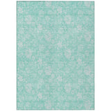 8' X 10' Aqua And Ivory Floral Washable Indoor Outdoor Area Rug