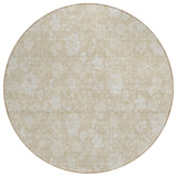 8' Beige Tan And Ivory Round Floral Washable Indoor Outdoor Area Rug