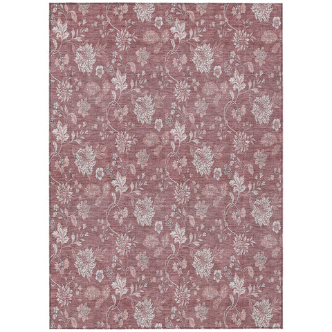 8' X 10' Blush Pink And Mauve Floral Washable Indoor Outdoor Area Rug