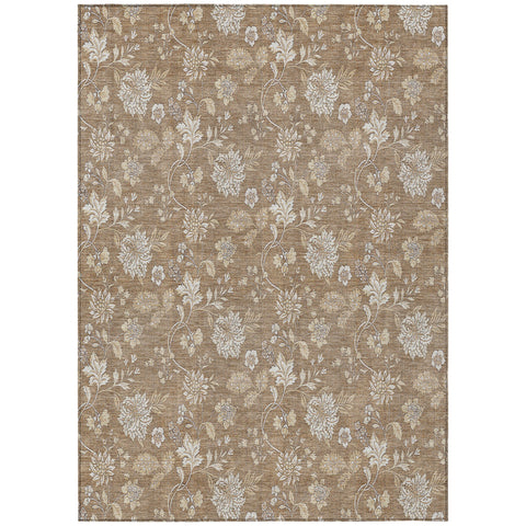 5' X 8' Copper And Beige Floral Washable Indoor Outdoor Area Rug
