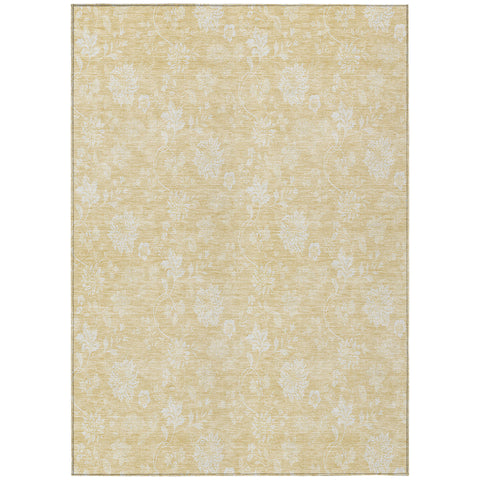 8' X 10' Yellow Wheat And Ivory Floral Washable Indoor Outdoor Area Rug