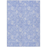 8' X 10' Sky Blue Denim Blue And Ivory Floral Washable Indoor Outdoor Area Rug
