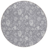 8' Gray Silver And Ivory Round Floral Washable Indoor Outdoor Area Rug