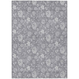 8' X 10' Gray Silver And Ivory Floral Washable Indoor Outdoor Area Rug