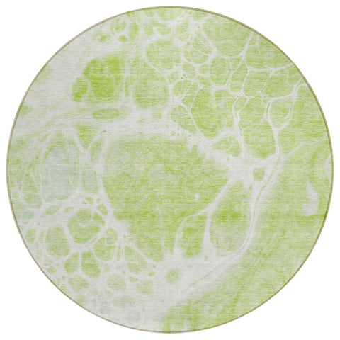 8' Artichoke Green And Ivory Round Nautical Washable Indoor Outdoor Area Rug