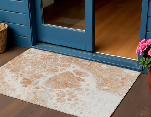 3' X 5' Copper And Ivory Nautical Washable Indoor Outdoor Area Rug